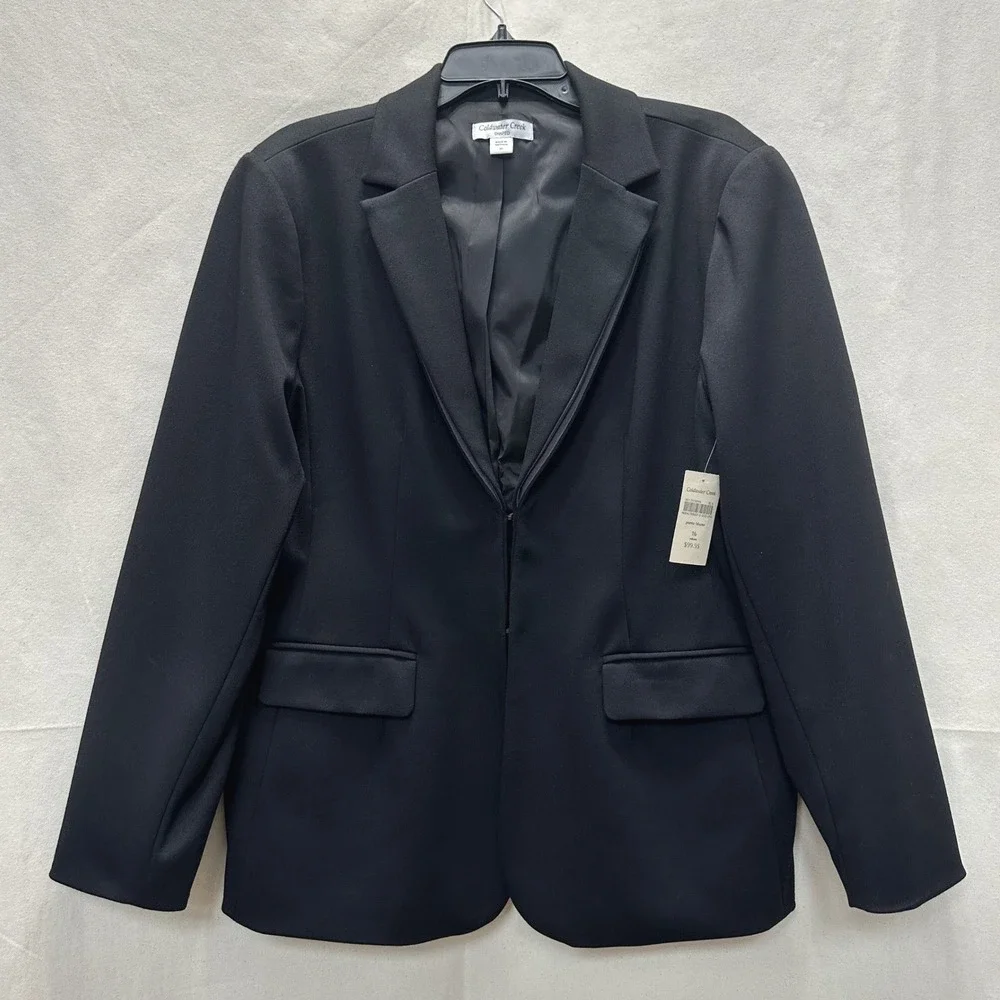 Coldwater Creek Minimalist Black Ponte Shaped Blazer Sz 16 Academia Office NWT